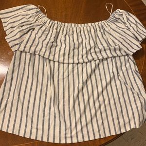 Blue and wire off the shoulder blouse
